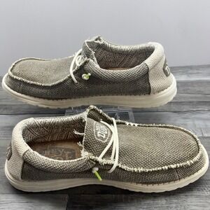 Hey Dude Wally Braided Fossil Men's 9 or Women's 11 Slip On Loafers Grey Woven